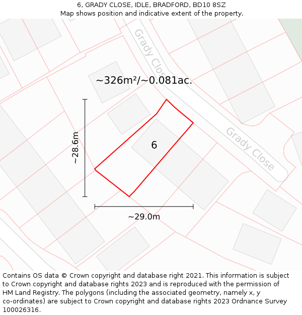 6, GRADY CLOSE, IDLE, BRADFORD, BD10 8SZ: Plot and title map