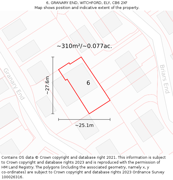 6, GRANARY END, WITCHFORD, ELY, CB6 2XF: Plot and title map