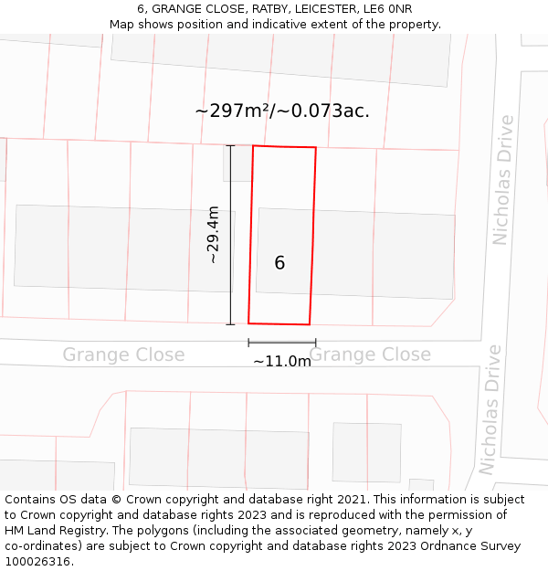 6, GRANGE CLOSE, RATBY, LEICESTER, LE6 0NR: Plot and title map