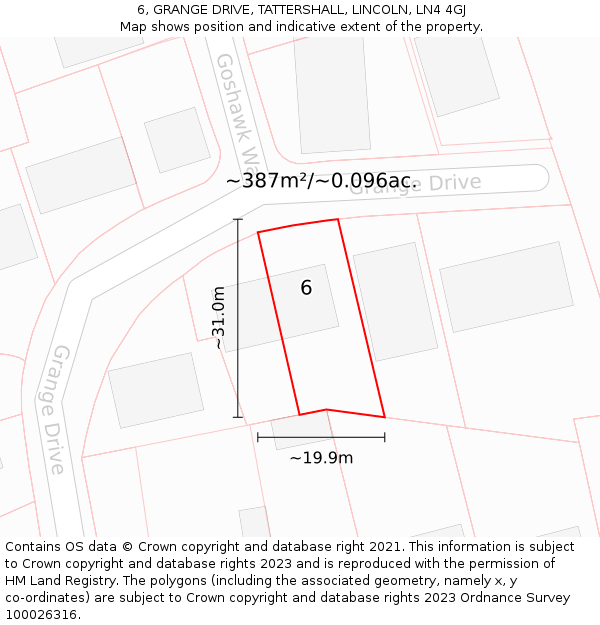 6, GRANGE DRIVE, TATTERSHALL, LINCOLN, LN4 4GJ: Plot and title map