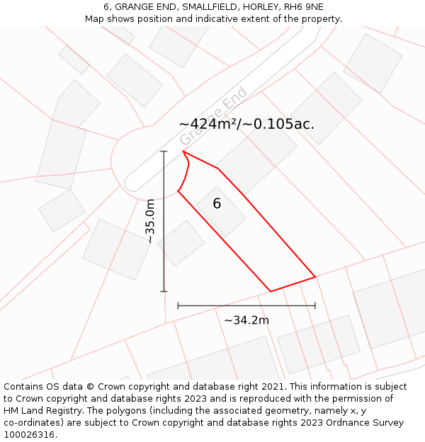 6, GRANGE END, SMALLFIELD, HORLEY, RH6 9NE: Plot and title map