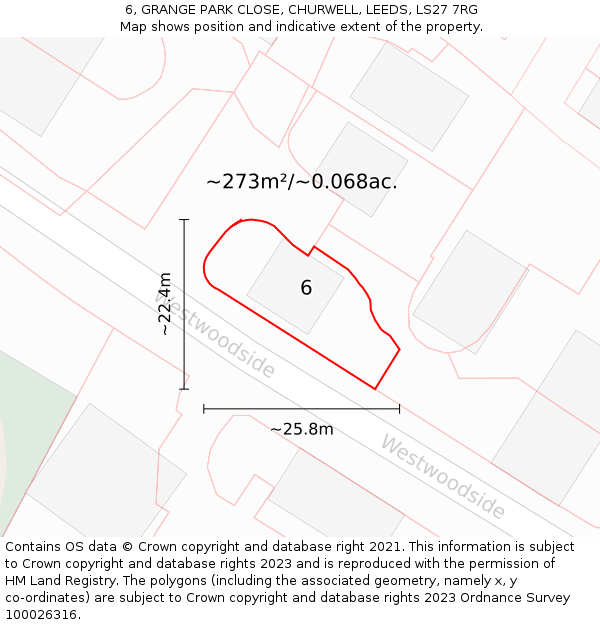 6, GRANGE PARK CLOSE, CHURWELL, LEEDS, LS27 7RG: Plot and title map