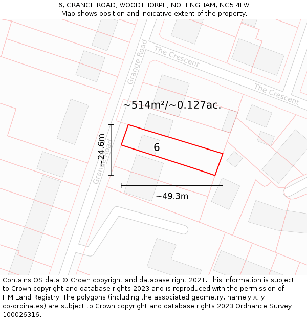 6, GRANGE ROAD, WOODTHORPE, NOTTINGHAM, NG5 4FW: Plot and title map