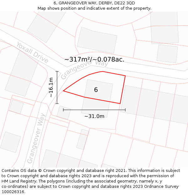 6, GRANGEOVER WAY, DERBY, DE22 3QD: Plot and title map