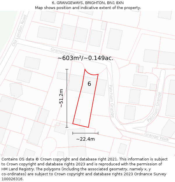 6, GRANGEWAYS, BRIGHTON, BN1 8XN: Plot and title map