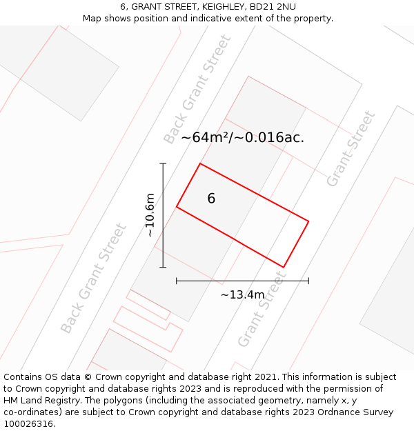 6, GRANT STREET, KEIGHLEY, BD21 2NU: Plot and title map