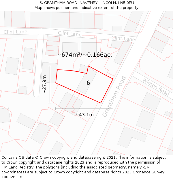 6, GRANTHAM ROAD, NAVENBY, LINCOLN, LN5 0EU: Plot and title map