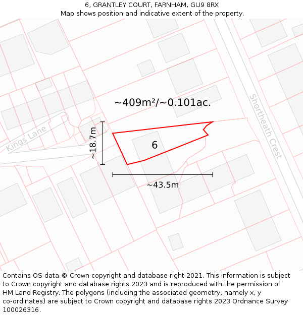 6, GRANTLEY COURT, FARNHAM, GU9 8RX: Plot and title map