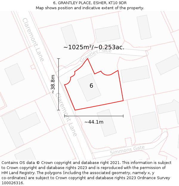 6, GRANTLEY PLACE, ESHER, KT10 9DR: Plot and title map