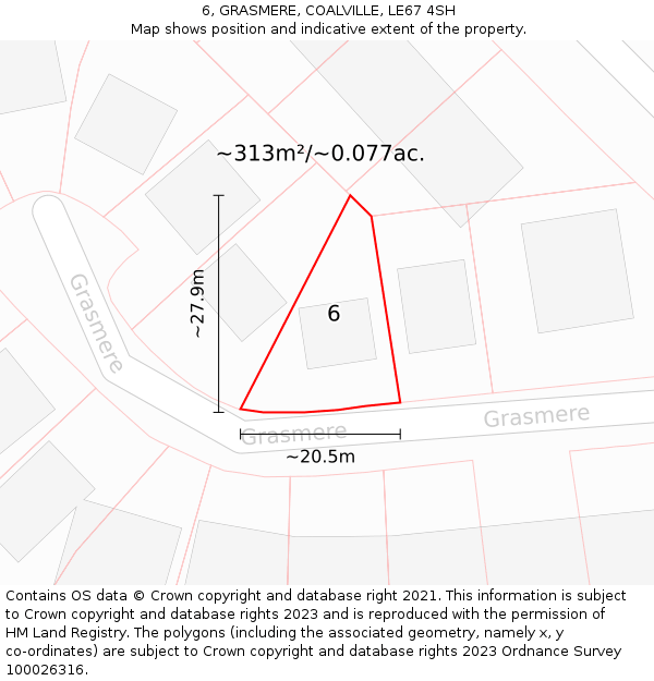 6, GRASMERE, COALVILLE, LE67 4SH: Plot and title map