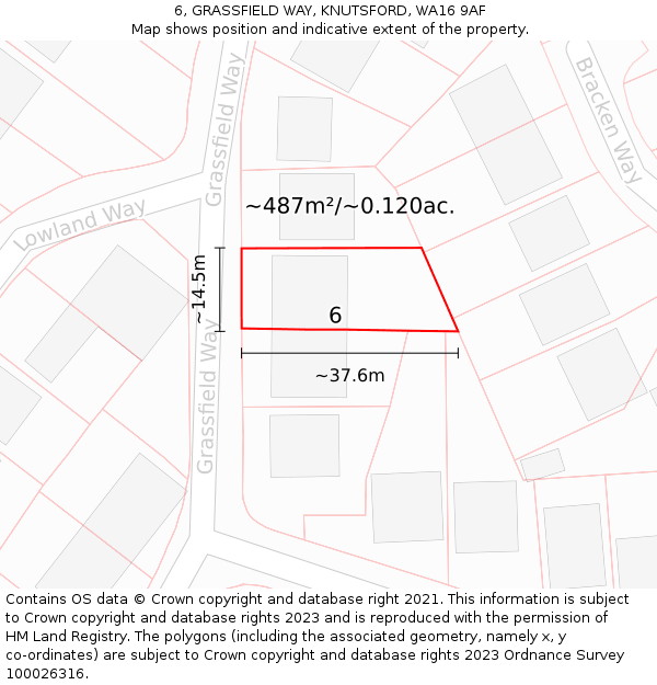 6, GRASSFIELD WAY, KNUTSFORD, WA16 9AF: Plot and title map