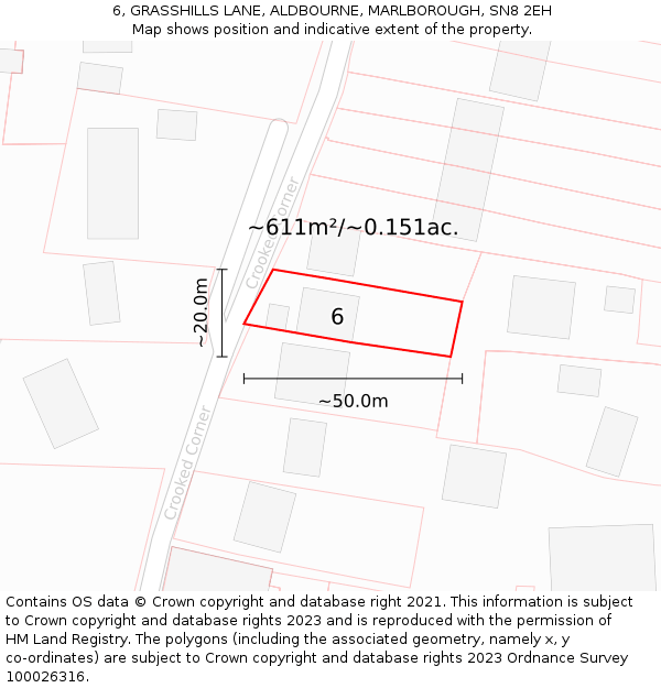 6, GRASSHILLS LANE, ALDBOURNE, MARLBOROUGH, SN8 2EH: Plot and title map