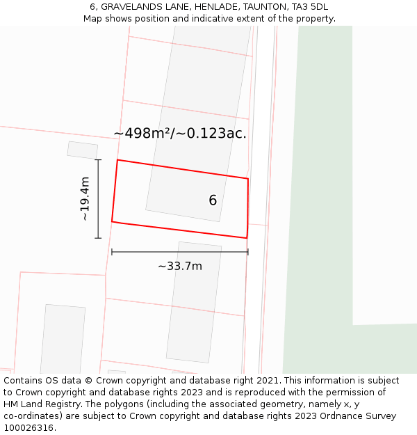 6, GRAVELANDS LANE, HENLADE, TAUNTON, TA3 5DL: Plot and title map