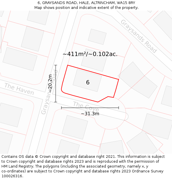 6, GRAYSANDS ROAD, HALE, ALTRINCHAM, WA15 8RY: Plot and title map