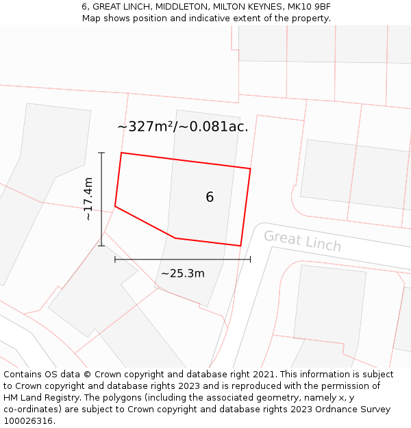 6, GREAT LINCH, MIDDLETON, MILTON KEYNES, MK10 9BF: Plot and title map