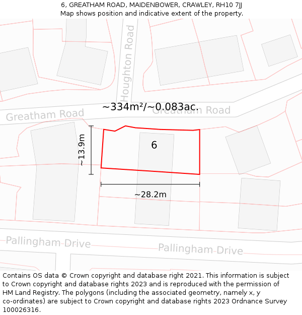 6, GREATHAM ROAD, MAIDENBOWER, CRAWLEY, RH10 7JJ: Plot and title map