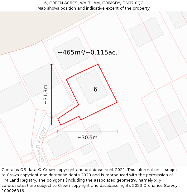 6, GREEN ACRES, WALTHAM, GRIMSBY, DN37 0QG: Plot and title map