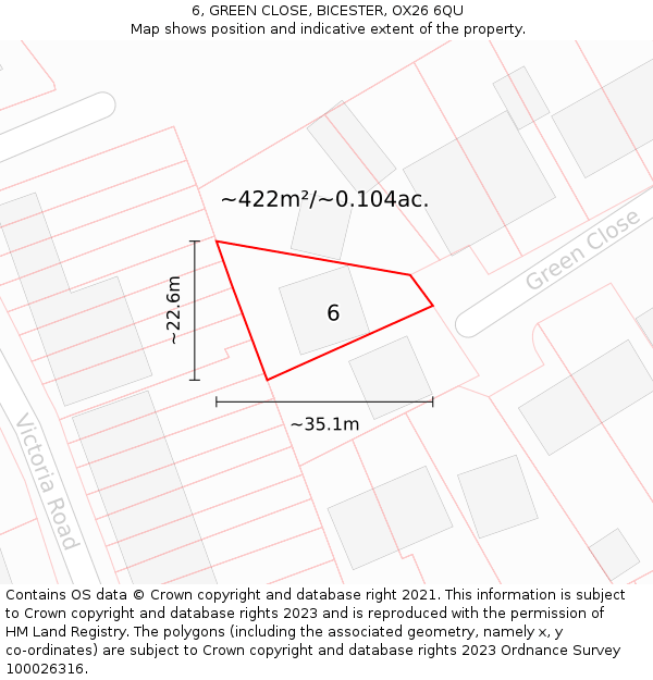 6, GREEN CLOSE, BICESTER, OX26 6QU: Plot and title map