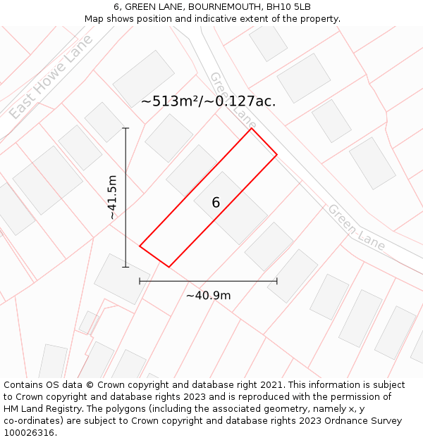 6, GREEN LANE, BOURNEMOUTH, BH10 5LB: Plot and title map