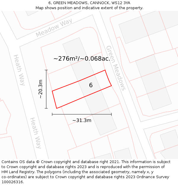 6, GREEN MEADOWS, CANNOCK, WS12 3YA: Plot and title map