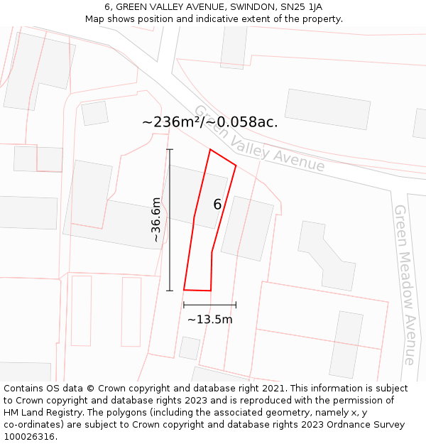 6, GREEN VALLEY AVENUE, SWINDON, SN25 1JA: Plot and title map