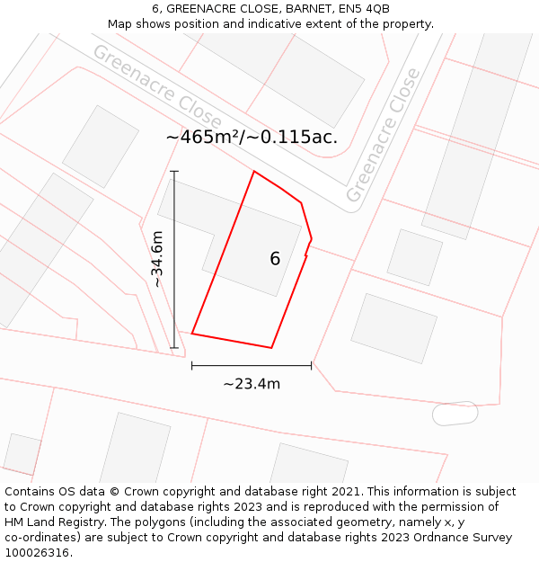 6, GREENACRE CLOSE, BARNET, EN5 4QB: Plot and title map