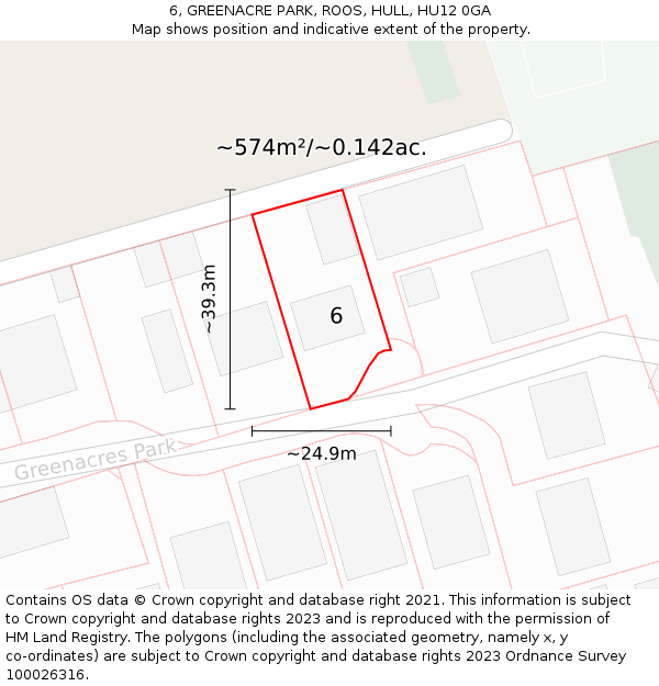 6, GREENACRE PARK, ROOS, HULL, HU12 0GA: Plot and title map