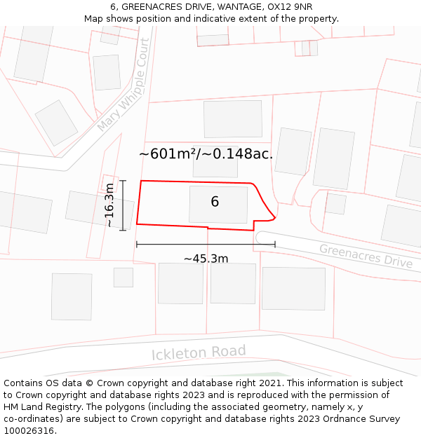 6, GREENACRES DRIVE, WANTAGE, OX12 9NR: Plot and title map