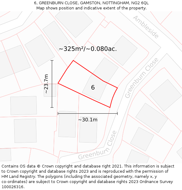 6, GREENBURN CLOSE, GAMSTON, NOTTINGHAM, NG2 6QL: Plot and title map