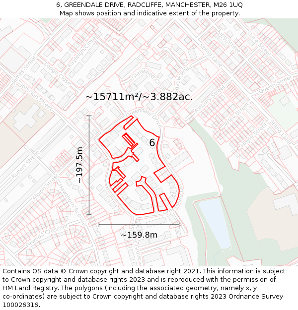 6, GREENDALE DRIVE, RADCLIFFE, MANCHESTER, M26 1UQ: Plot and title map