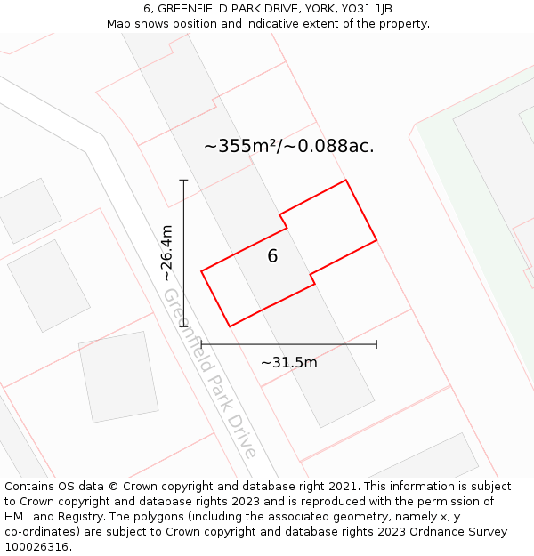 6, GREENFIELD PARK DRIVE, YORK, YO31 1JB: Plot and title map