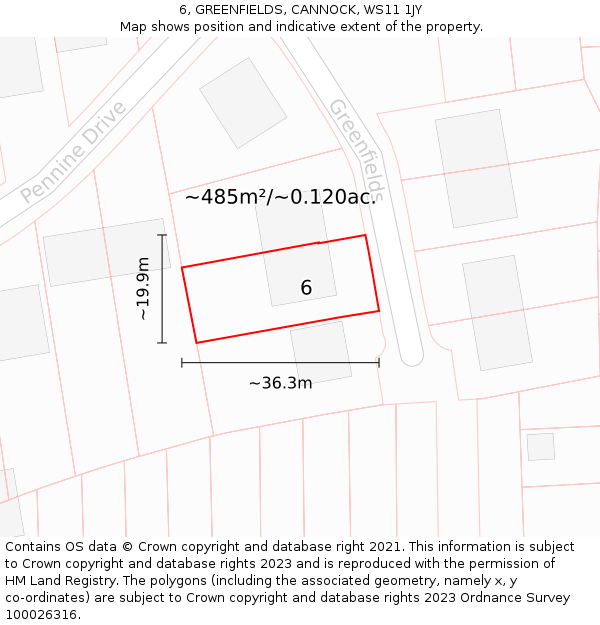 6, GREENFIELDS, CANNOCK, WS11 1JY: Plot and title map