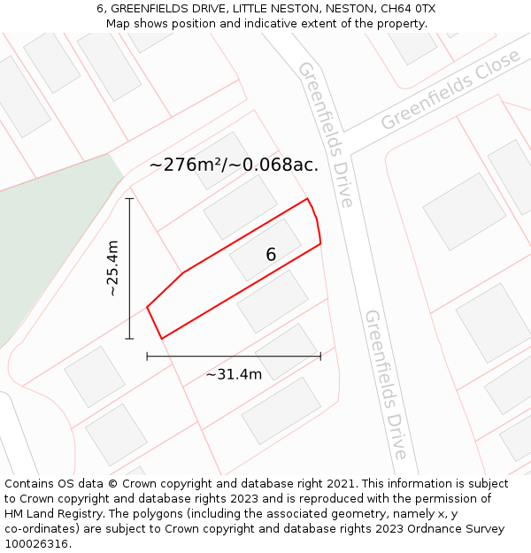 6, GREENFIELDS DRIVE, LITTLE NESTON, NESTON, CH64 0TX: Plot and title map