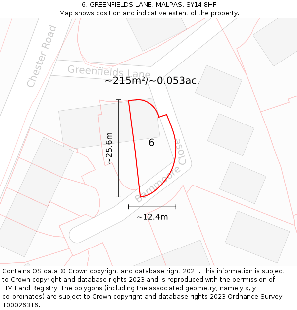 6, GREENFIELDS LANE, MALPAS, SY14 8HF: Plot and title map