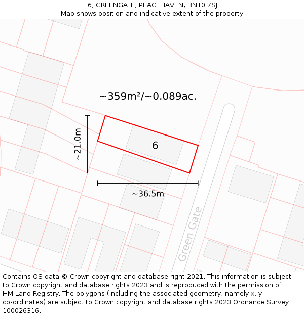 6, GREENGATE, PEACEHAVEN, BN10 7SJ: Plot and title map