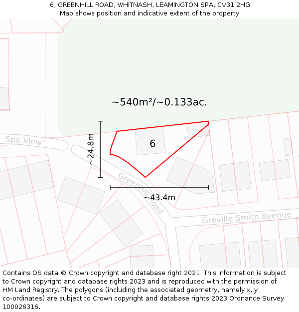 6, GREENHILL ROAD, WHITNASH, LEAMINGTON SPA, CV31 2HG: Plot and title map