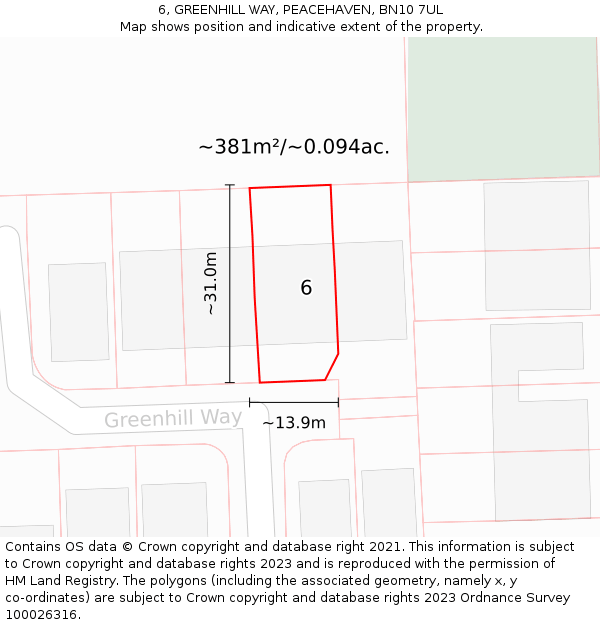 6, GREENHILL WAY, PEACEHAVEN, BN10 7UL: Plot and title map