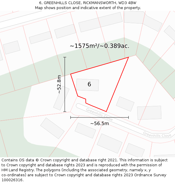 6, GREENHILLS CLOSE, RICKMANSWORTH, WD3 4BW: Plot and title map