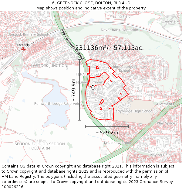 6, GREENOCK CLOSE, BOLTON, BL3 4UD: Plot and title map