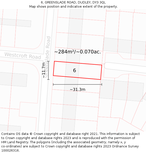 6, GREENSLADE ROAD, DUDLEY, DY3 3QL: Plot and title map