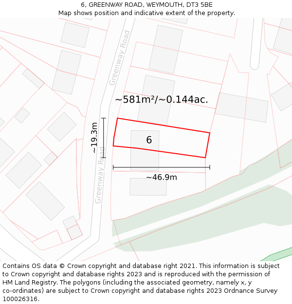 6, GREENWAY ROAD, WEYMOUTH, DT3 5BE: Plot and title map