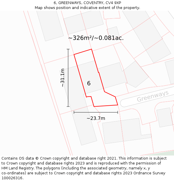 6, GREENWAYS, COVENTRY, CV4 9XP: Plot and title map