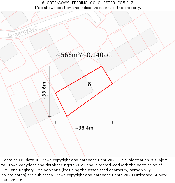 6, GREENWAYS, FEERING, COLCHESTER, CO5 9LZ: Plot and title map