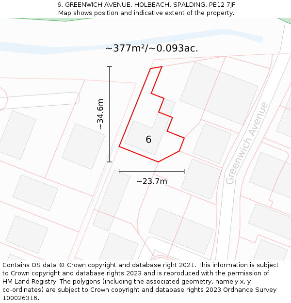 6, GREENWICH AVENUE, HOLBEACH, SPALDING, PE12 7JF: Plot and title map