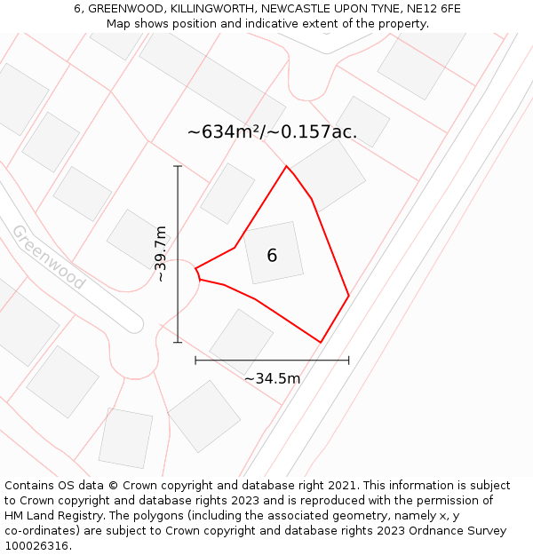 6, GREENWOOD, KILLINGWORTH, NEWCASTLE UPON TYNE, NE12 6FE: Plot and title map