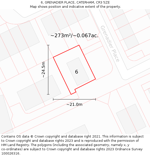 6, GRENADIER PLACE, CATERHAM, CR3 5ZE: Plot and title map