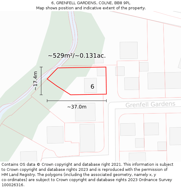 6, GRENFELL GARDENS, COLNE, BB8 9PL: Plot and title map