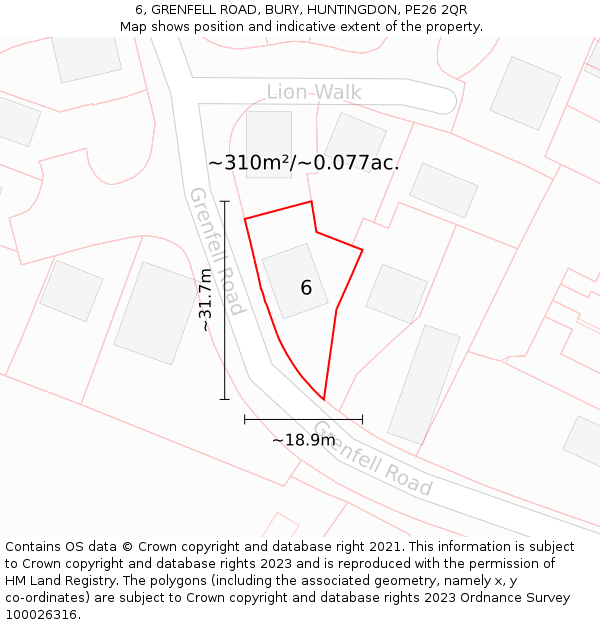 6, GRENFELL ROAD, BURY, HUNTINGDON, PE26 2QR: Plot and title map