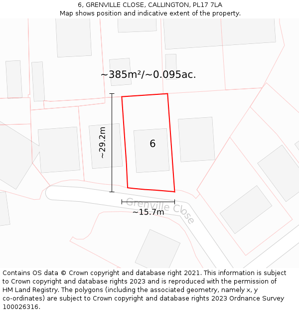 6, GRENVILLE CLOSE, CALLINGTON, PL17 7LA: Plot and title map