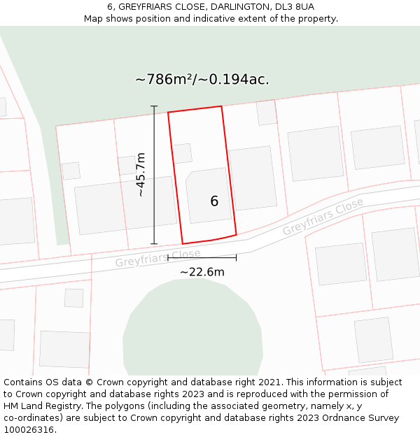 6, GREYFRIARS CLOSE, DARLINGTON, DL3 8UA: Plot and title map